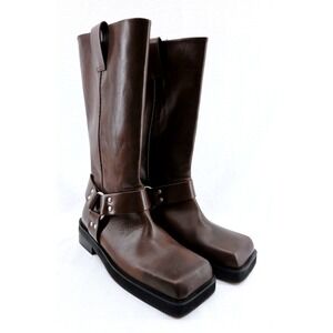 Topshop Ruby Premium Leather Biker Boot In Brown - Size 8